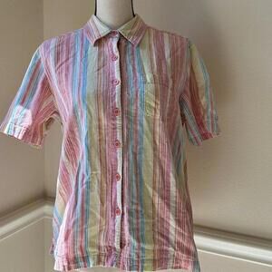 Sunbay Cotton button-up shirt in pink and yellow stripes